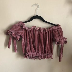 FASHION NOVA OFF SHOULDER VELVET CROP TOP
